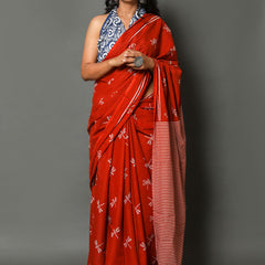 Red & White Striped Cotton Saree for Women