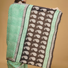 Green Ethnic Motif Cotton Block Print Saree for Women