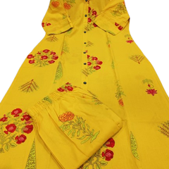 Yellow Printed Cotton Kurti Palazzo Set