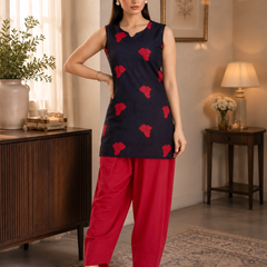 Black & Red Heart Embroidered 3-Piece Farshi Suit Set