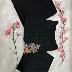 Embroidery Work Black Cotton Suit Set