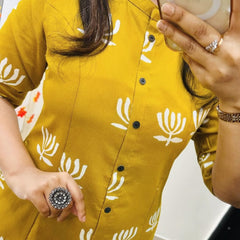 Yellow Cotton A-Line Printed Co-ord Set