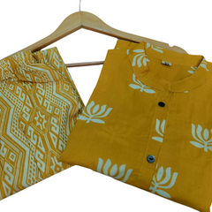 Yellow Cotton A-Line Printed Co-ord Set