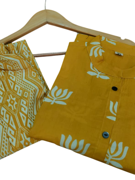 Yellow Cotton A-Line Printed Co-ord Set