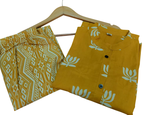 Yellow Cotton A-Line Printed Co-ord Set