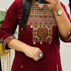 Embroidery Work Maroon Cotton Suit Set