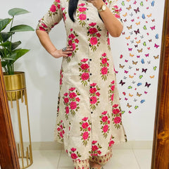 A-Line Cream Printed Cotton Co-ord Set