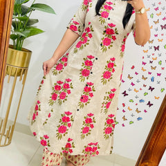 A-Line Cream Printed Cotton Co-ord Set