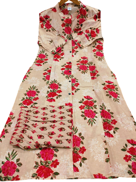 A-Line Cream Printed Cotton Co-ord Set
