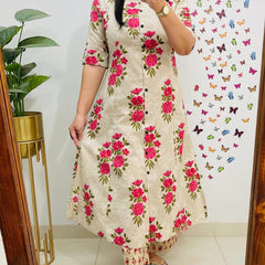 A-Line Cream Printed Cotton Co-ord Set