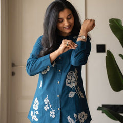 Embroidery Work Cotton Flex Teal Blue Co_ord Set