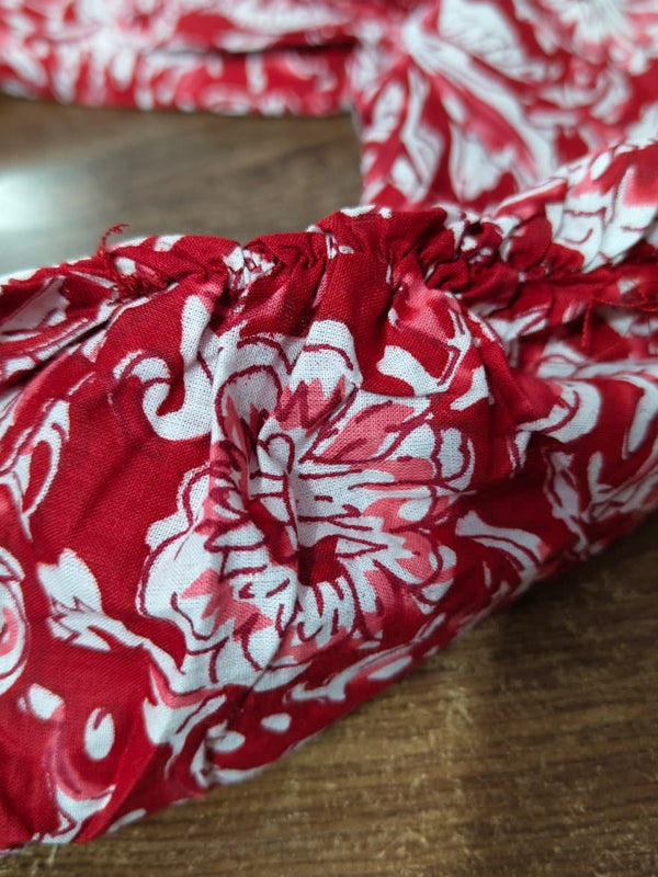 Red Printed Cotton Full Flare Midi Kurti