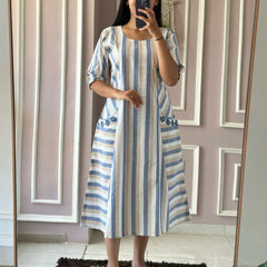 Beige South Cotton A-Line Onec-Piece Midi Dress