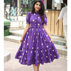 Beautiful Floral Embroidered Purple Cotton Midi Kurti