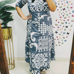 Dark Grey Cotton A-Line Printed Co-ord Set