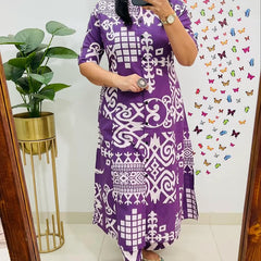 Purple Cotton A-Line Printed Co-ord Set