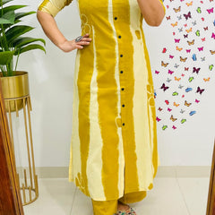 Yellow Floral Printed Cotton Kurti & Palazzo Set