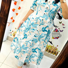 Green Printed Cotton Kurti & Palazzo Set