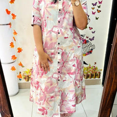 Peach Printed Cotton Kurti & Palazzo Set