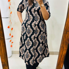 Black Printed Cotton Kurti & Palazzo Set