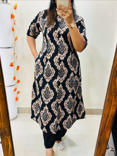 Black Printed Cotton Kurti & Palazzo Set