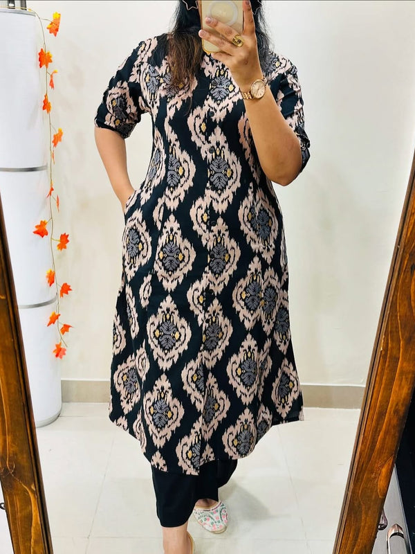Black Printed Cotton Kurti & Palazzo Set