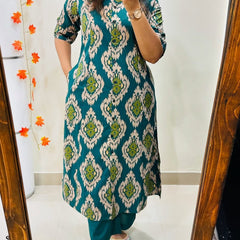 Green Printed Cotton Kurti & Palazzo Set