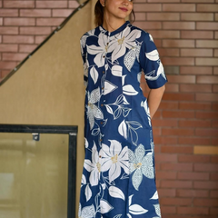 Blue Printed Cotton Kurti & Palazzo Set