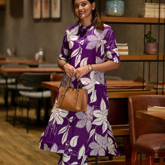Printed Cotton Purple Kurti Palazzo Set