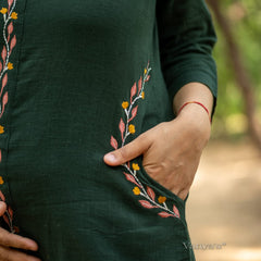 Green Khadi Cotton Kurti Pant Dupatta Set for Women