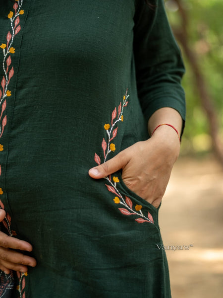 Green Khadi Cotton Kurti Pant Dupatta Set for Women