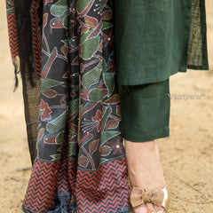 Green Khadi Cotton Kurti Pant Dupatta Set for Women
