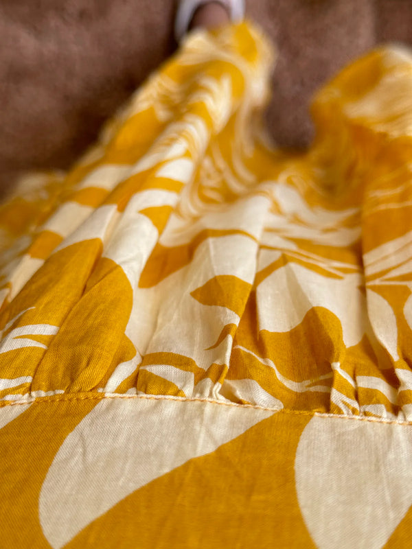Beautiful Yellow Cotton Midi Kurti with Puff Sleeves