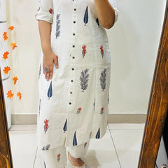 White Printed Cotton Kurti & Palazzo Set