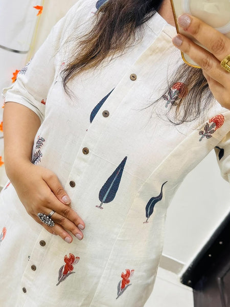 White Printed Cotton Kurti & Palazzo Set