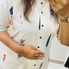 White Printed Cotton Kurti & Palazzo Set