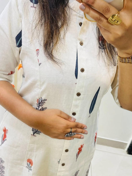 White Printed Cotton Kurti & Palazzo Set