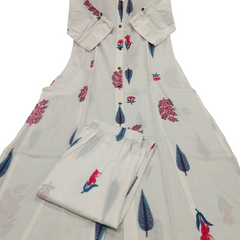 White Printed Cotton Kurti & Palazzo Set