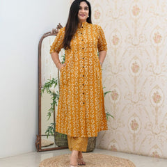 Yellow Floral Printed Cotton Kurti & Palazzo Set