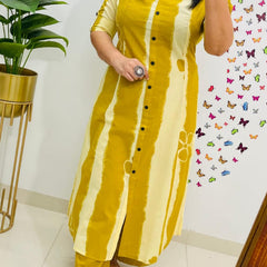Yellow Floral Printed Cotton Kurti & Palazzo Set