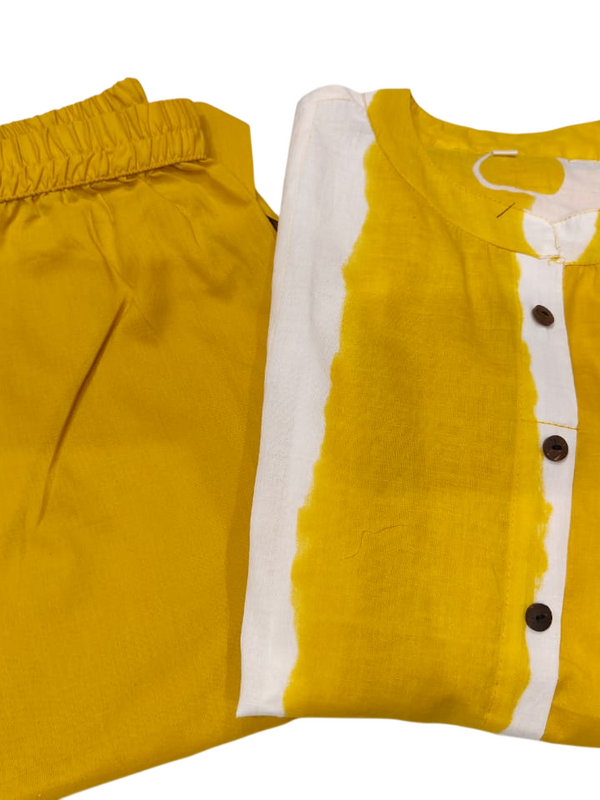 Yellow Floral Printed Cotton Kurti & Palazzo Set
