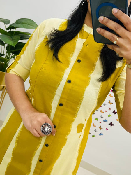 Yellow Floral Printed Cotton Kurti & Palazzo Set