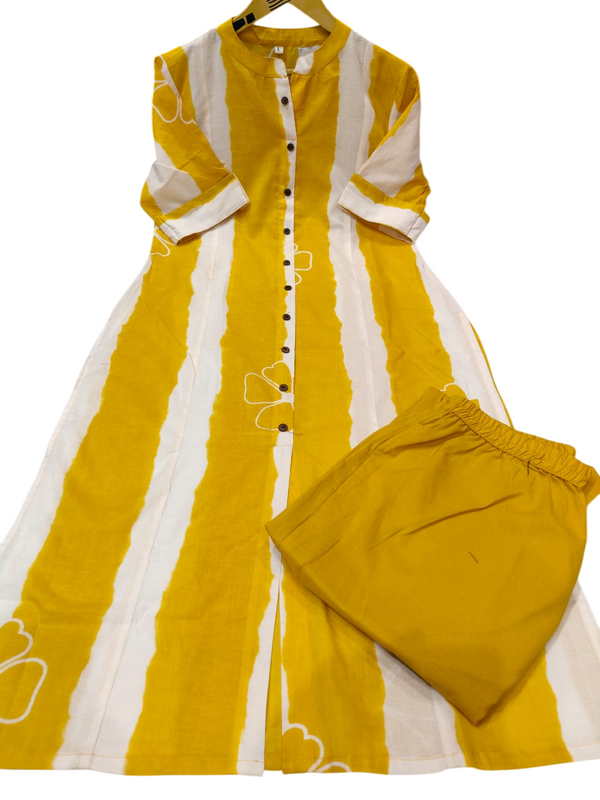 Yellow Floral Printed Cotton Kurti & Palazzo Set