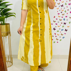 Yellow Floral Printed Cotton Kurti & Palazzo Set
