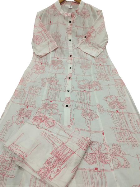 Red Printed Cotton Kurti & Palazzo Set