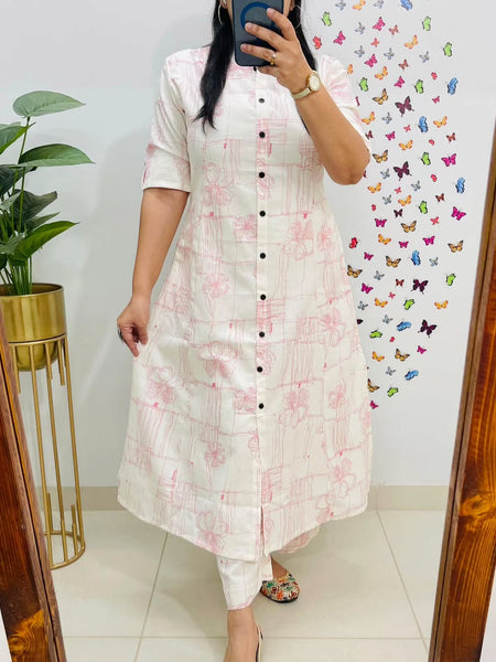 Red Printed Cotton Kurti & Palazzo Set