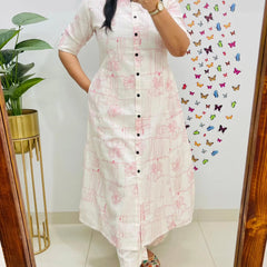 Red Printed Cotton Kurti & Palazzo Set