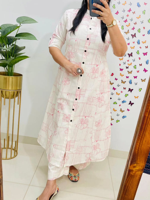 Red Printed Cotton Kurti & Palazzo Set