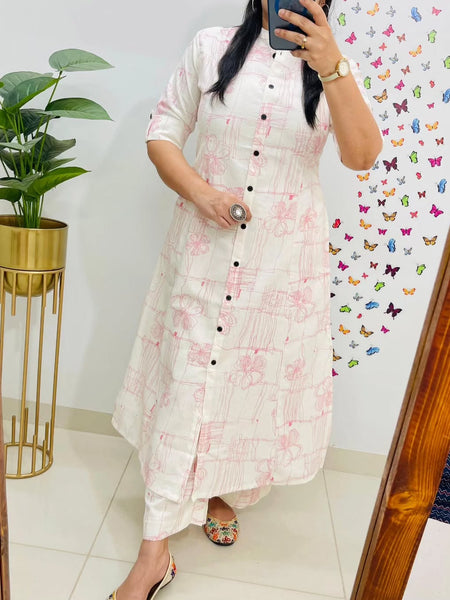 Red Printed Cotton Kurti & Palazzo Set