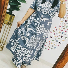 Dark Grey Cotton A-Line Printed Co-ord Set